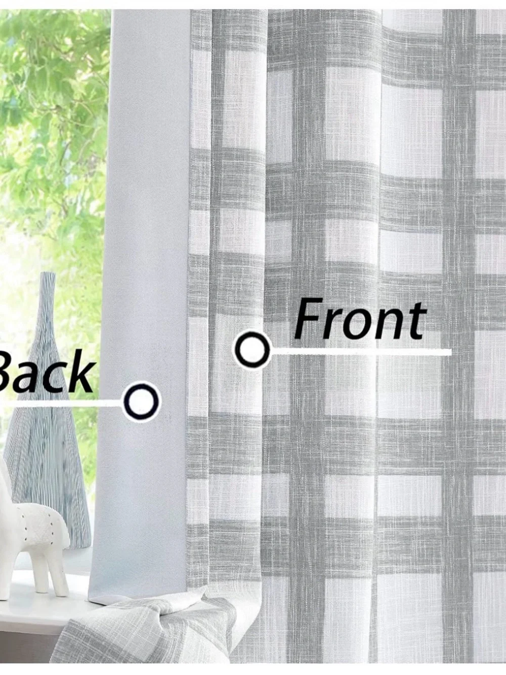 White Light Grey Plaid Blackout Window Curtain Panel 50